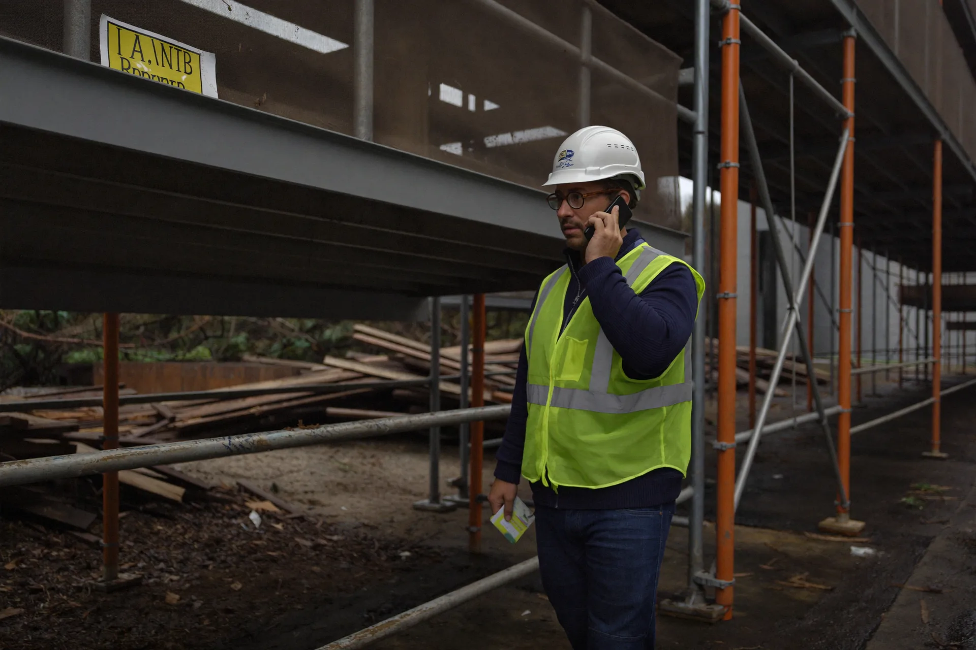Site manager checking plans on a build